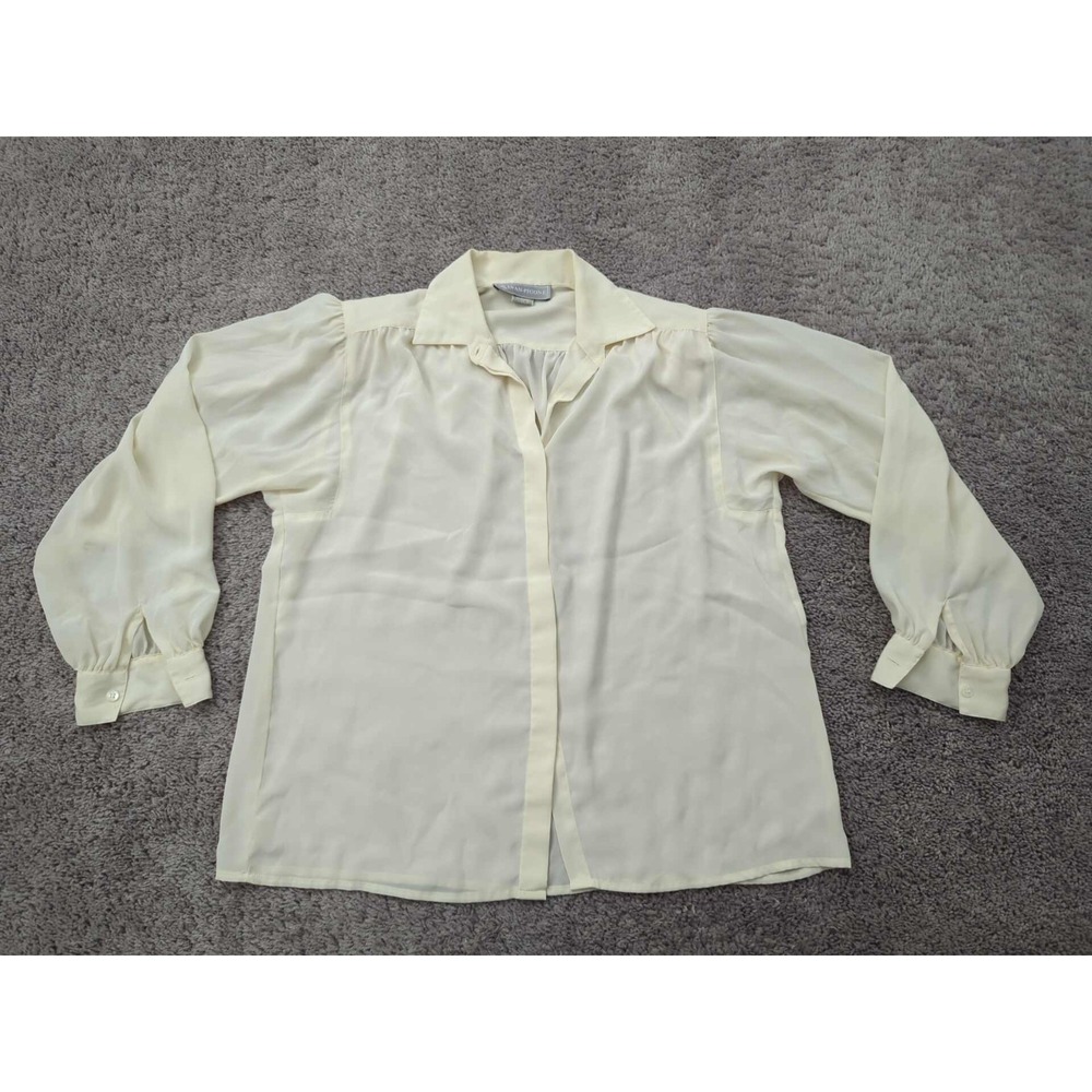 Vintage Evan-Picone Blouse 12 Ivory Long Sleeve Sheer Chiffon Poly Made in Japan